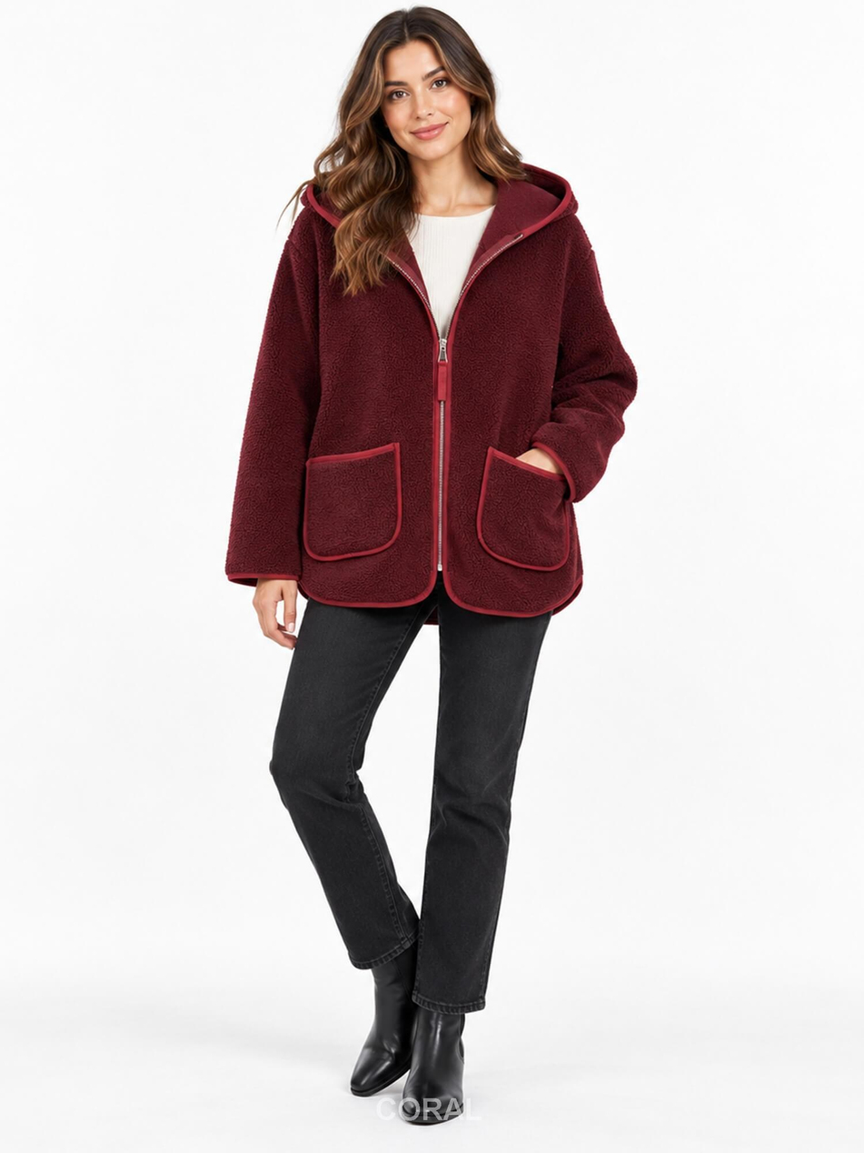 Yaka Fermuarlı Peluş Sweatshirt 6036 Dik BordoCoral