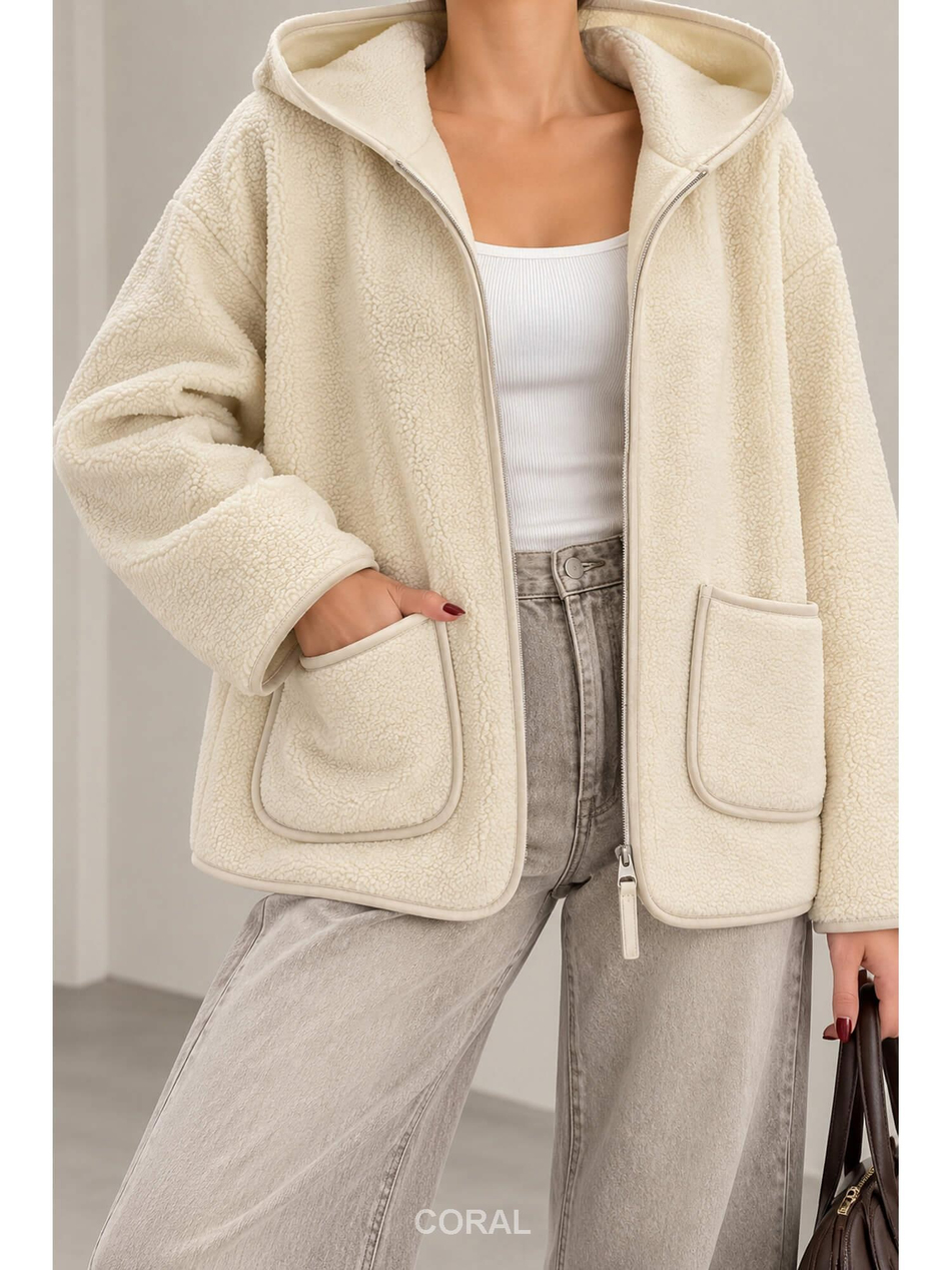 Yaka Fermuarlı Peluş Sweatshirt 6036 Dik TaşCoral