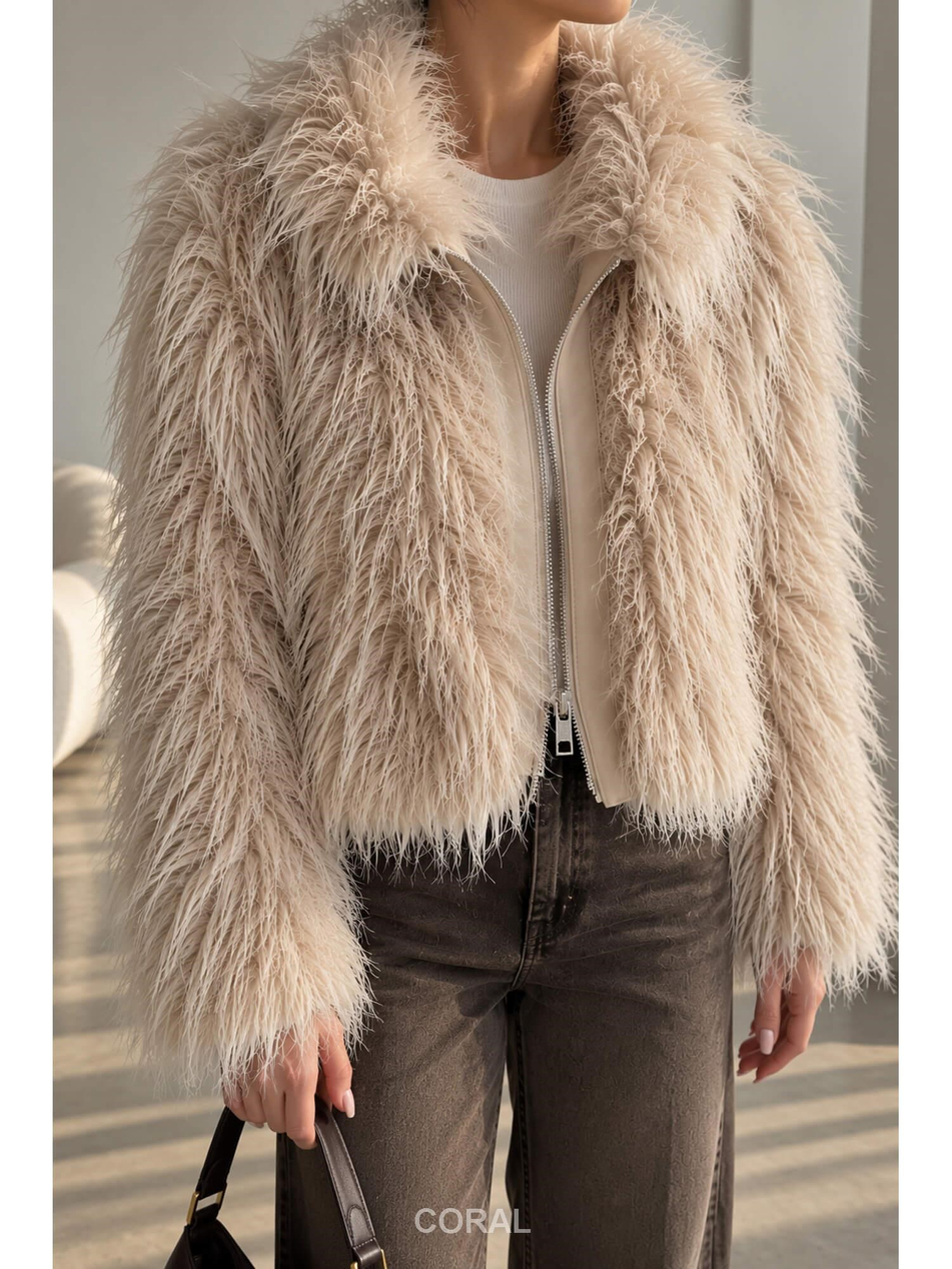 Yakalı Kürk Mont 99759 TaşCoral