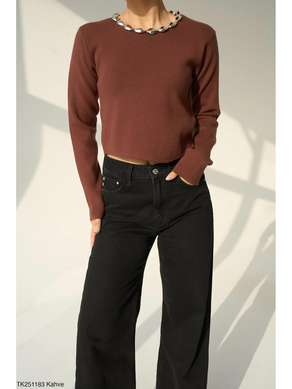 Yakası Aksesuarlı Kazak Tk251183 KahveCoral