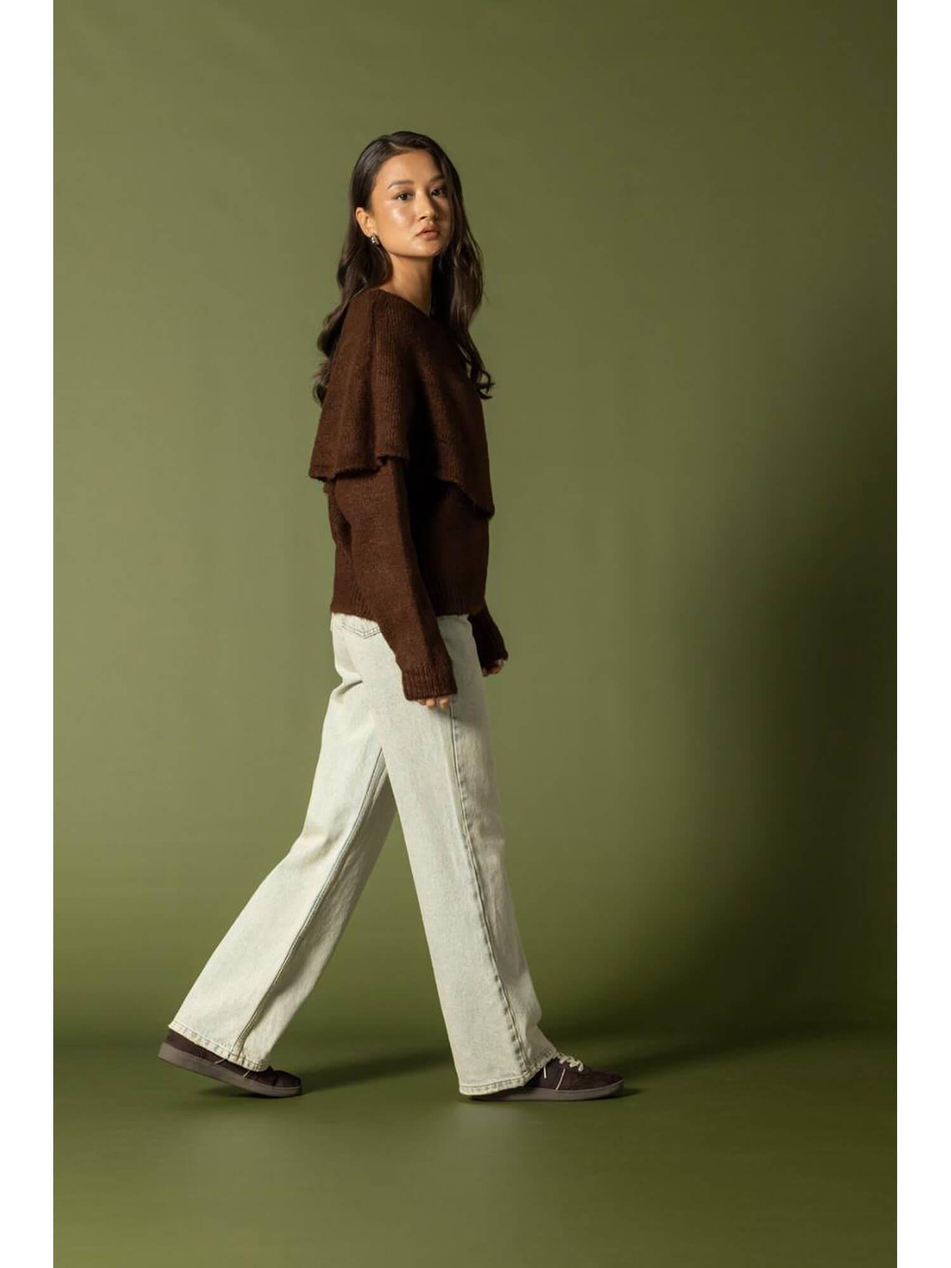 Yakası Detaylı Kazak 4618 KahveCoral