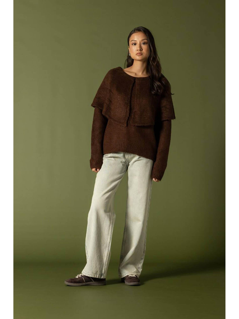 Yakası Detaylı Kazak 4618 KahveCoral