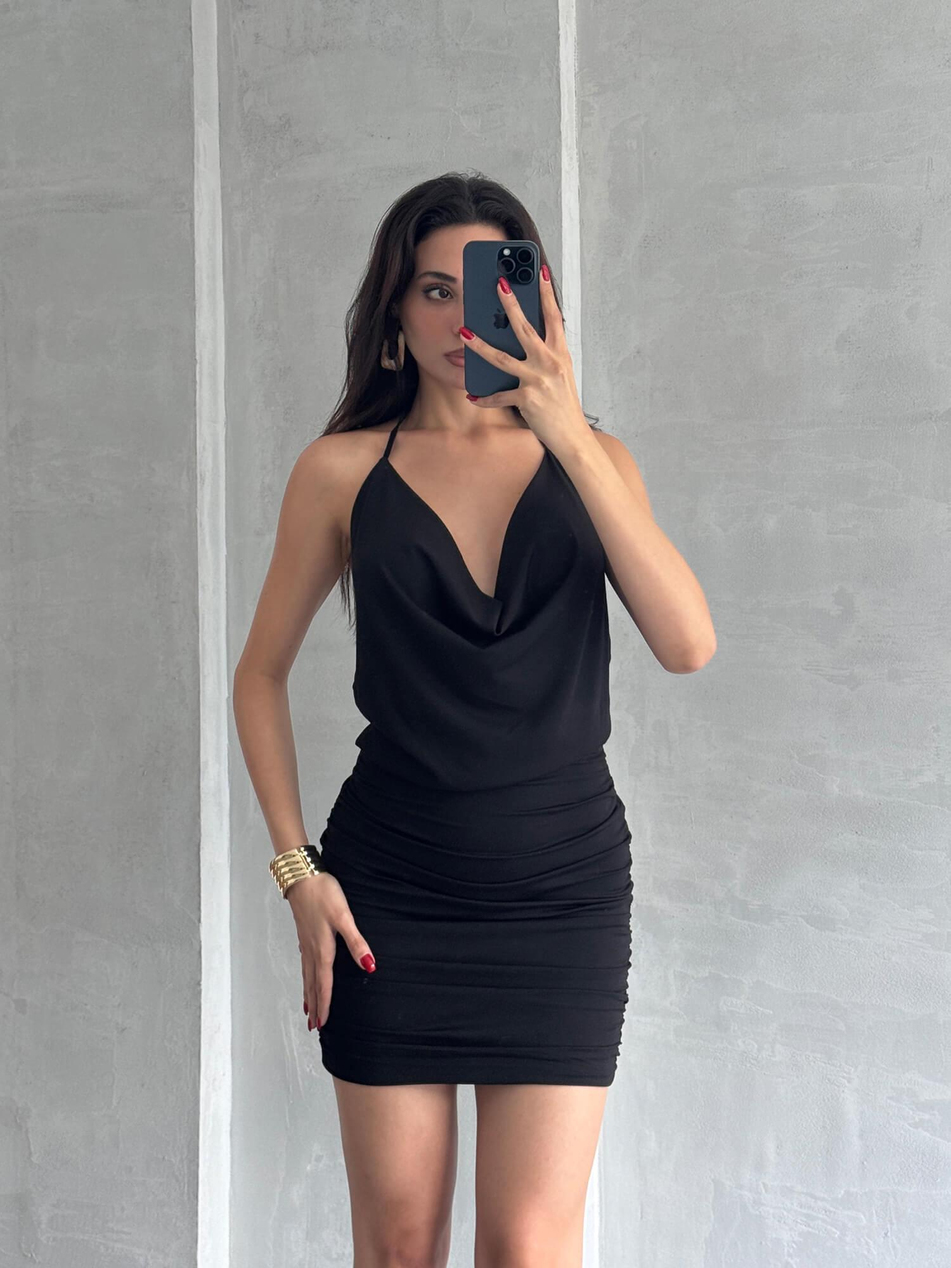 Yanı Açık Elbise SiyahCoral