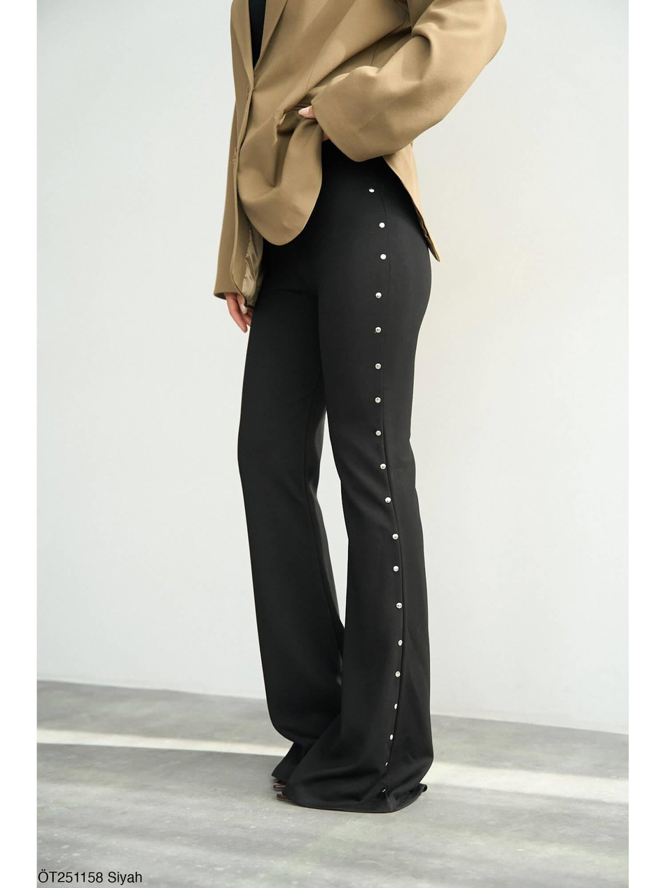 Yanları Çakımlı İspanyol Paça Tayt Öt251158 SiyahCoral