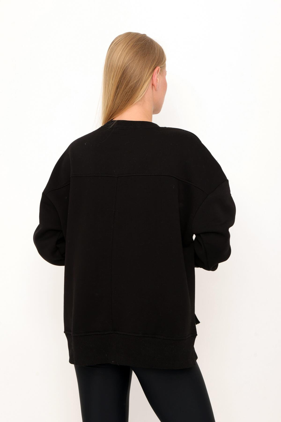 Yanları Yırtmaçlı Owersize Sweatshirt Siyah-Coral