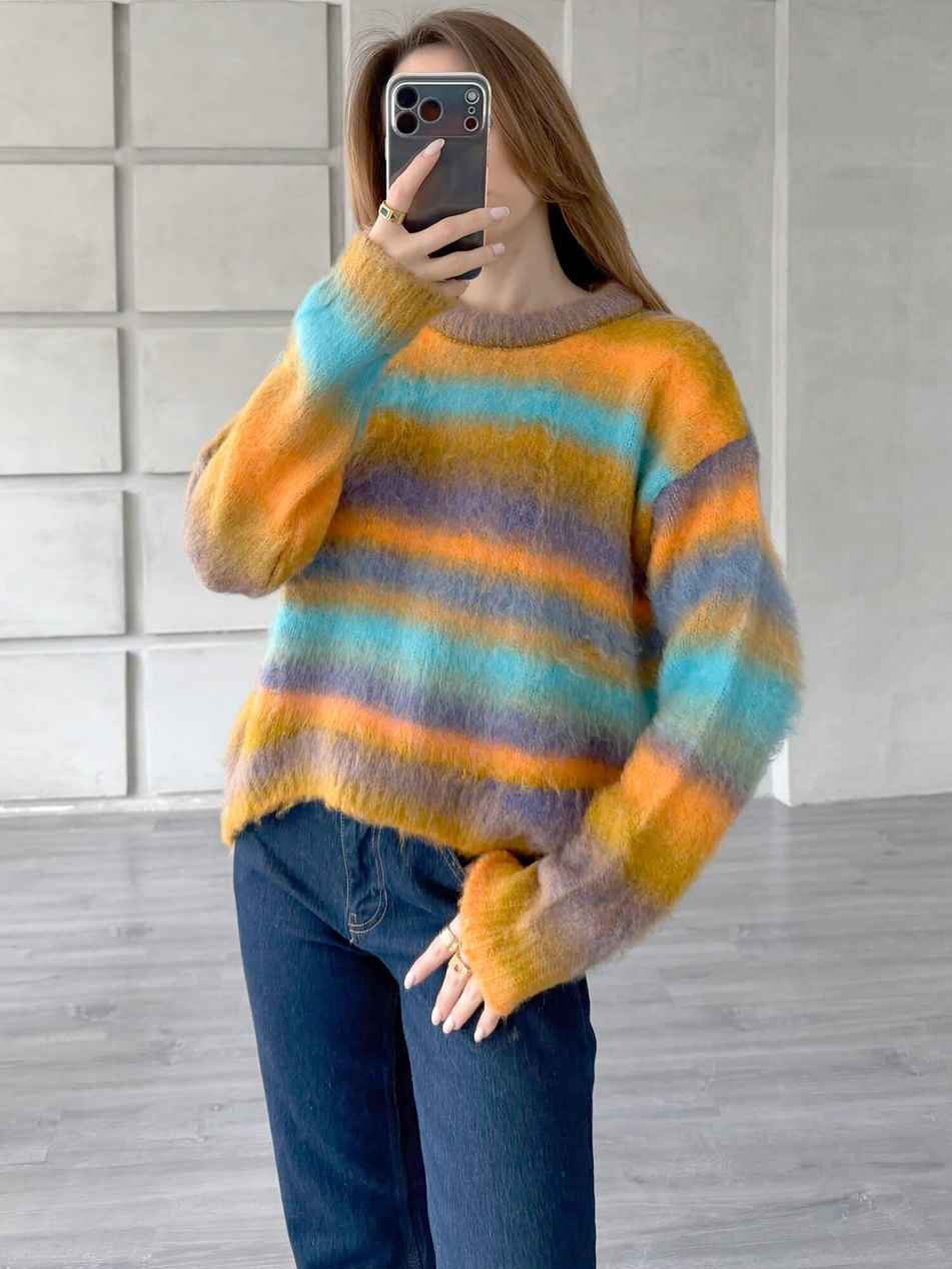 Yatay Renkli Çizgili Kazak 3162 Hardal - MorCoral