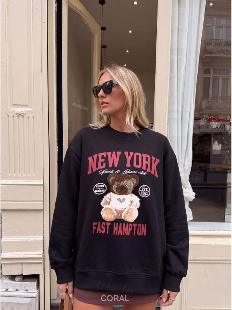 Yazılı Ayıcık Baskılı Sweatshirt 5904 LacivertCoral