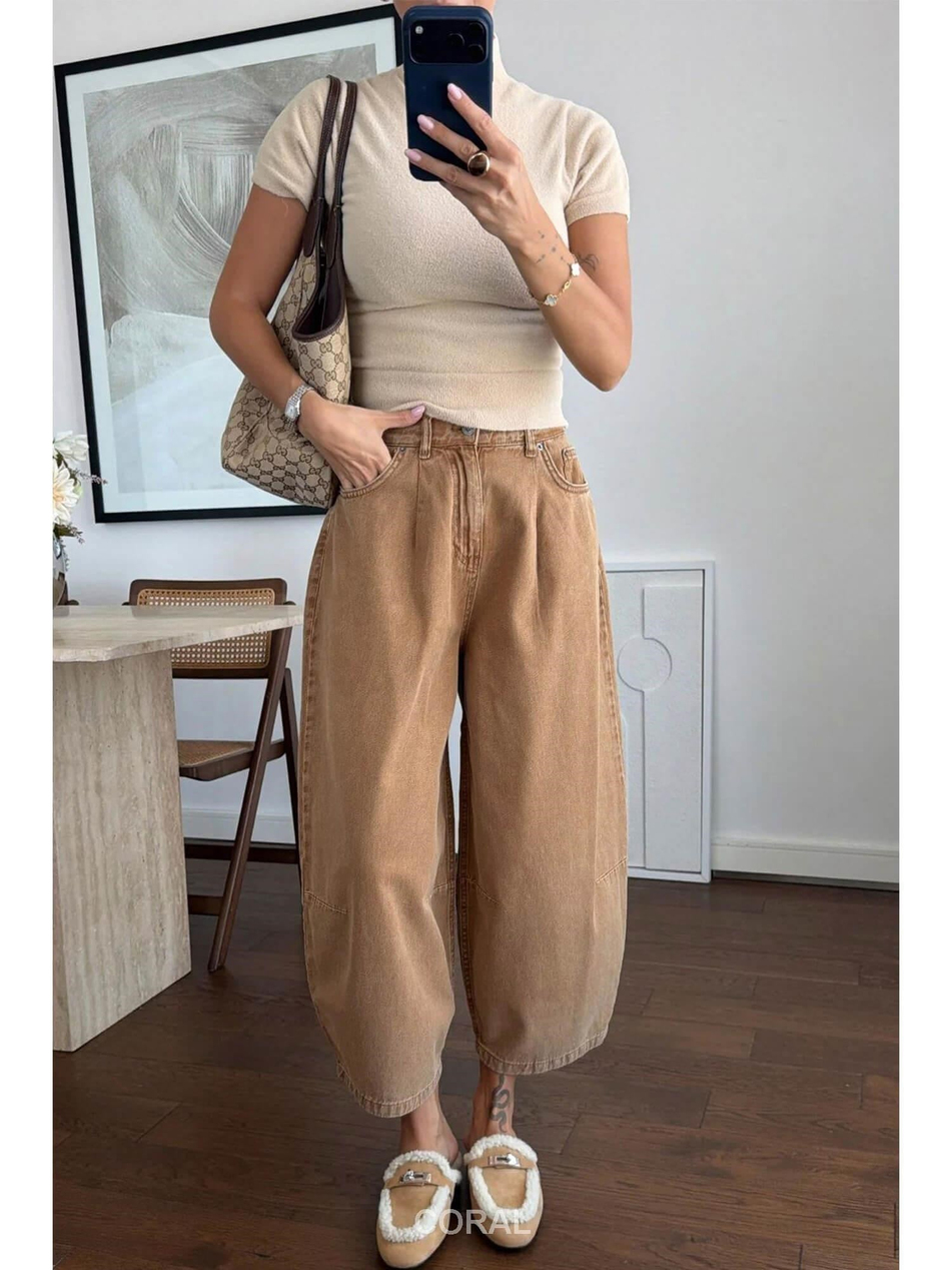 Yıkamalı Baggy Kot Pantolon 0107 KaramelCoral