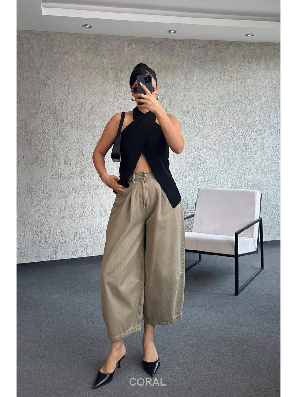 Yıkamalı Baggy Kot Pantolon 0107 TaşCoral