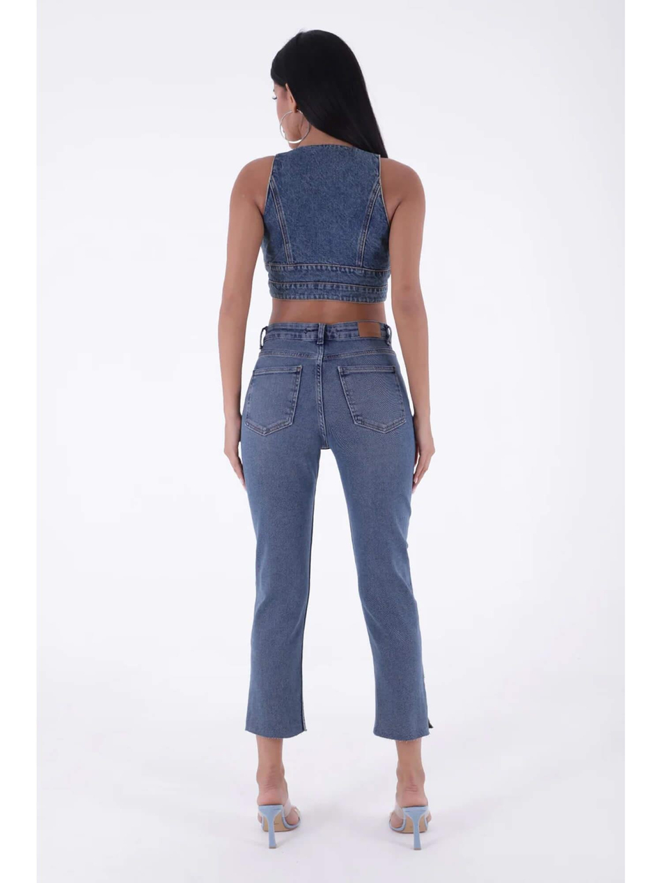 Yıkamalı Yüksek Bel Pantolon 1774 MaviCoral