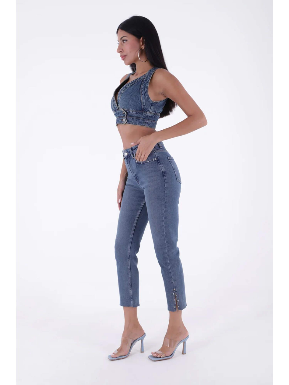 Yıkamalı Yüksek Bel Pantolon 1774 MaviCoral