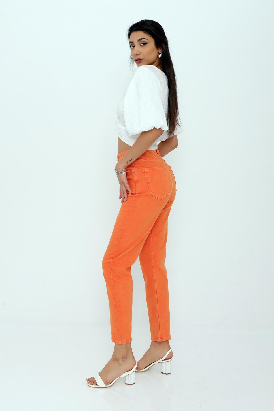 Yüksek Bel Dar Paça Pantolon Oranj-Coral