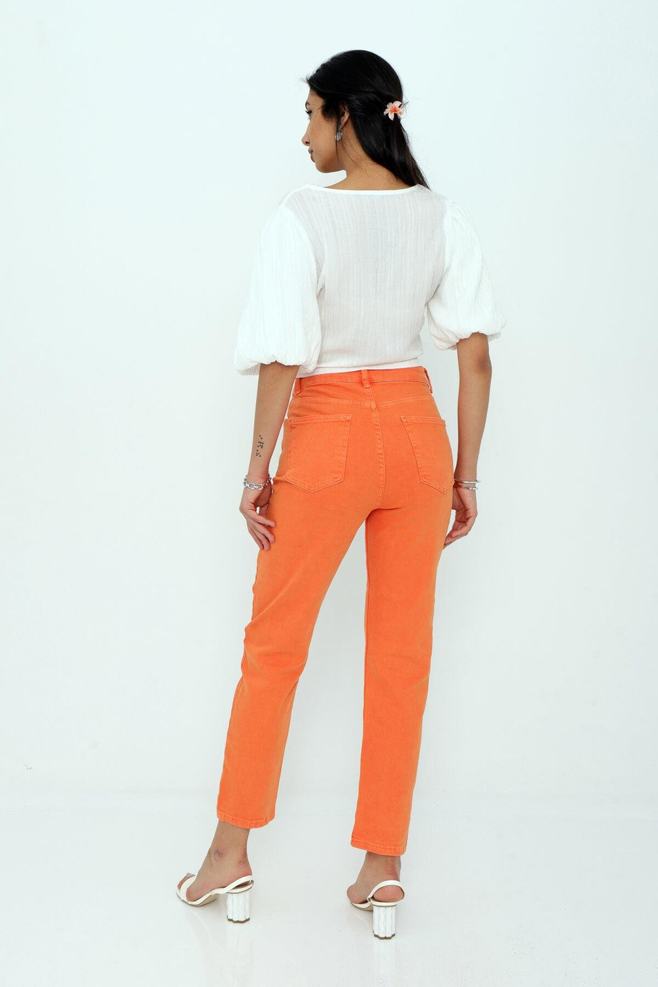 Yüksek Bel Dar Paça Pantolon Oranj-Coral
