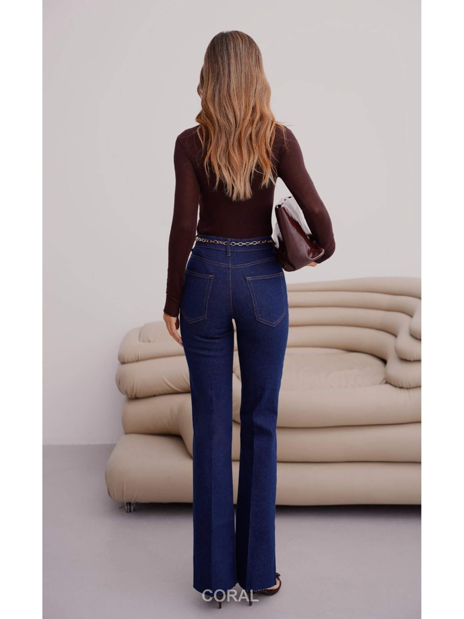 Zincir Kemerli Kot Pantolon 8158 LacivertCoral