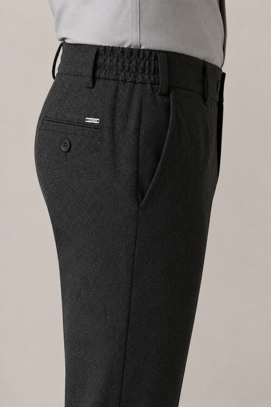 Erkek Antrasit Melanj Doku Kemer Tokalı Yumuşak Tuşeli Slim Fit Pantolon