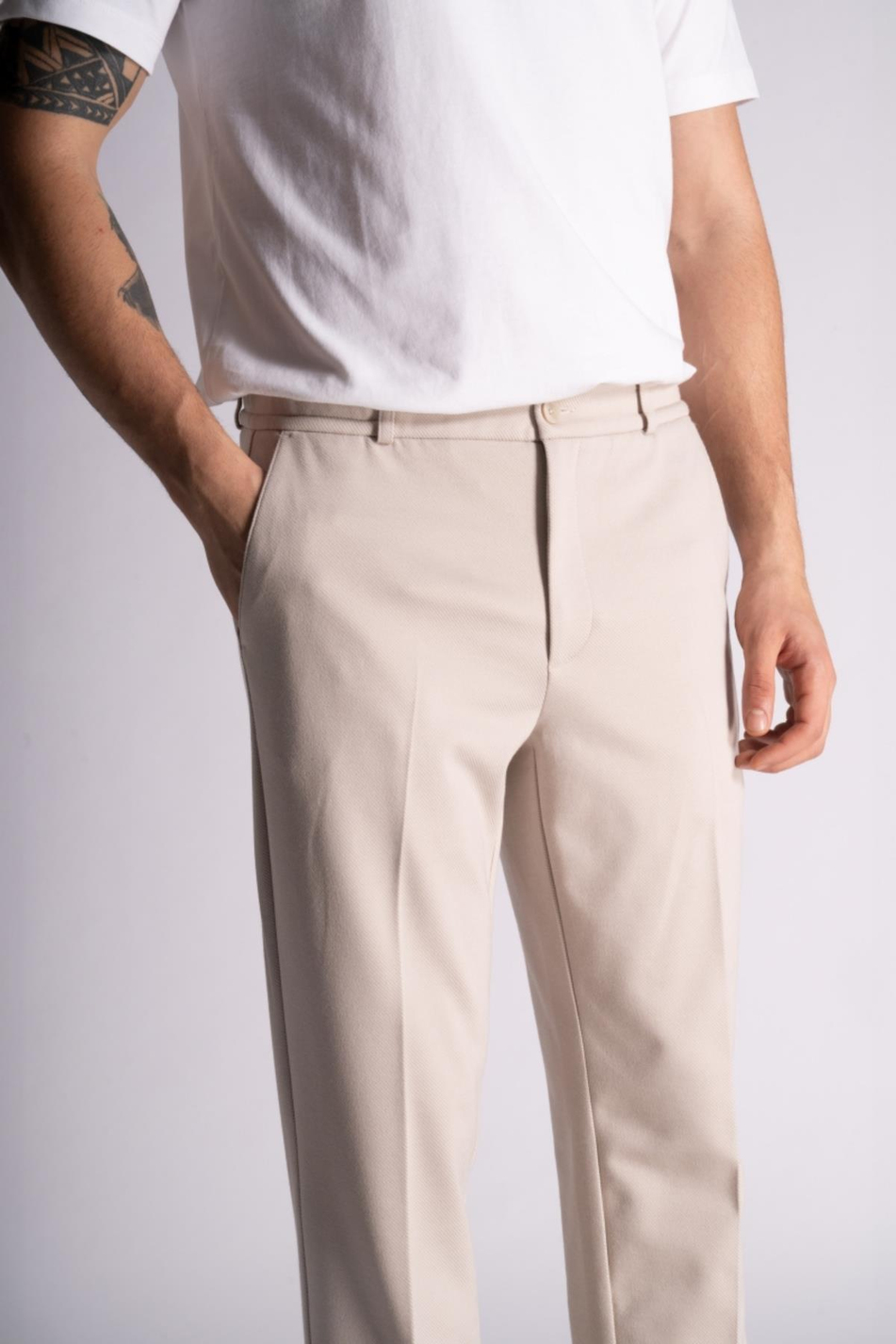 Beli Yarım Lastikli Slim Fit Chino Crop Pantalon