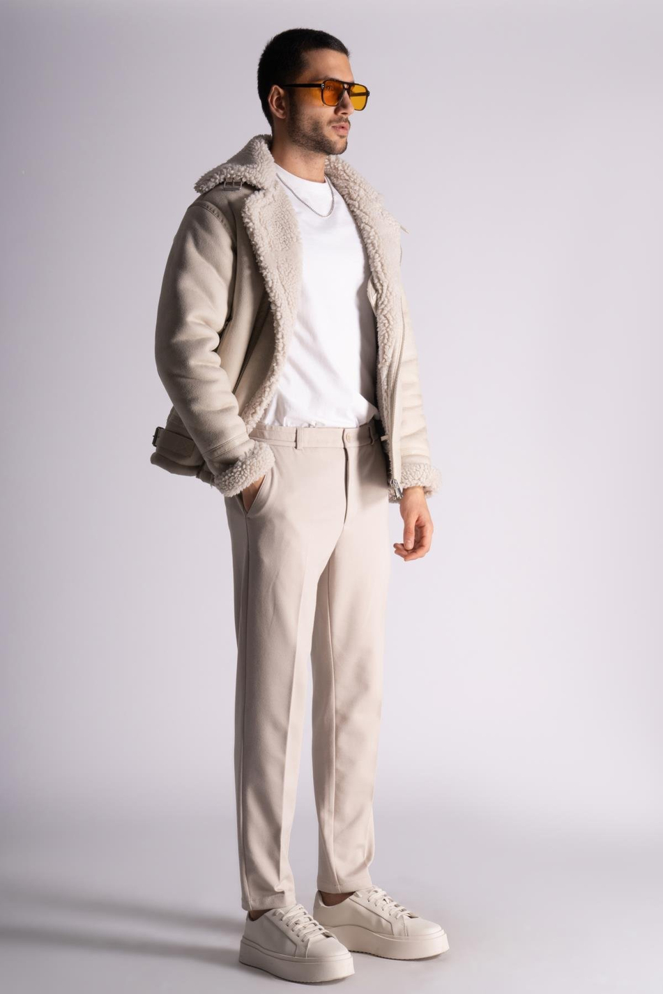 Beli Yarım Lastikli Slim Fit Chino Crop Pantalon