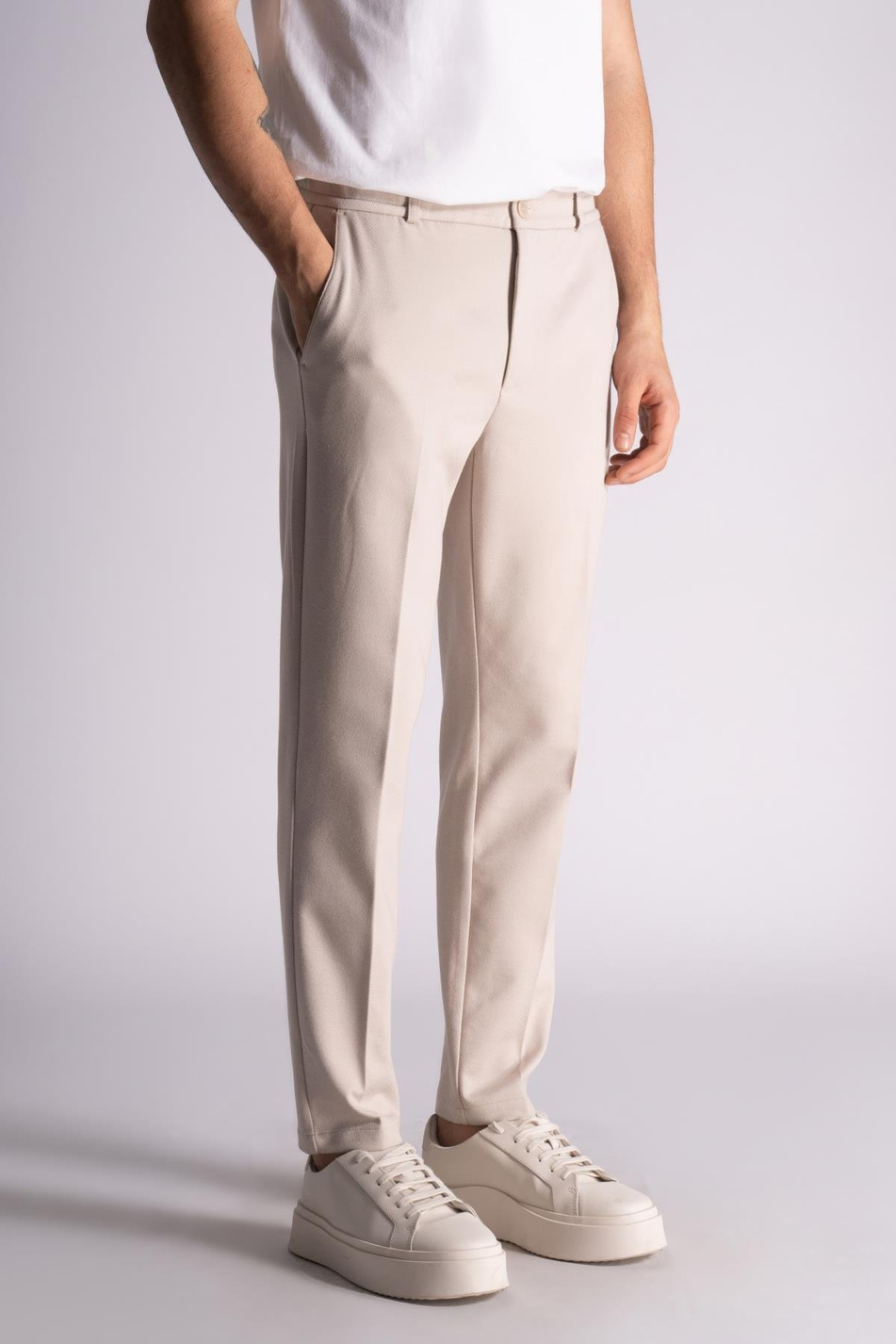 Beli Yarım Lastikli Slim Fit Chino Crop Pantalon