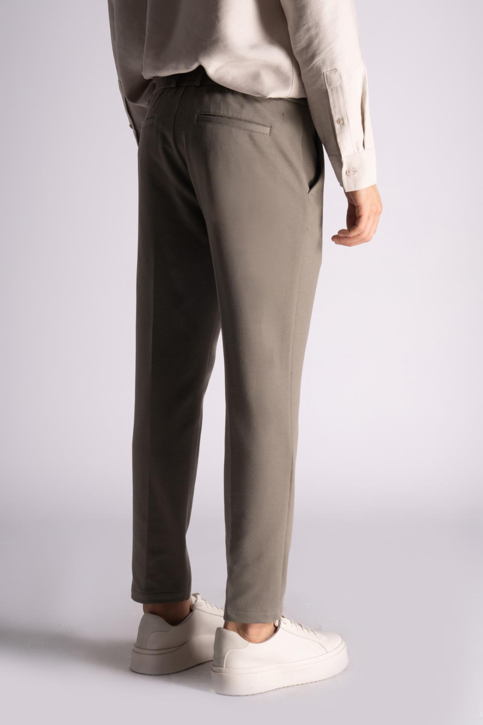Beli Yarım Lastikli Slim Fit Chino Crop Pantalon Donuk Yeşil