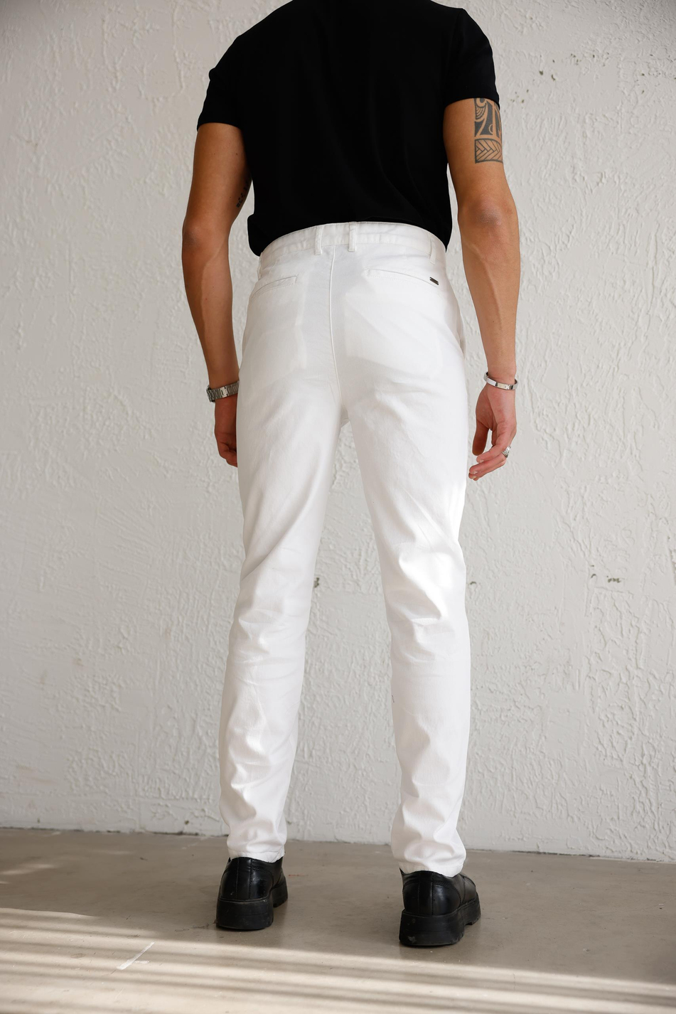 Erkek Armürlü Slim Fit Beyaz Pantolon