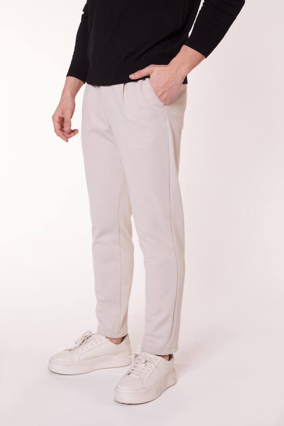 Erkek Beli Bağcıklı Yandan Cepli Slim Fit Jogger Bej Pantolon