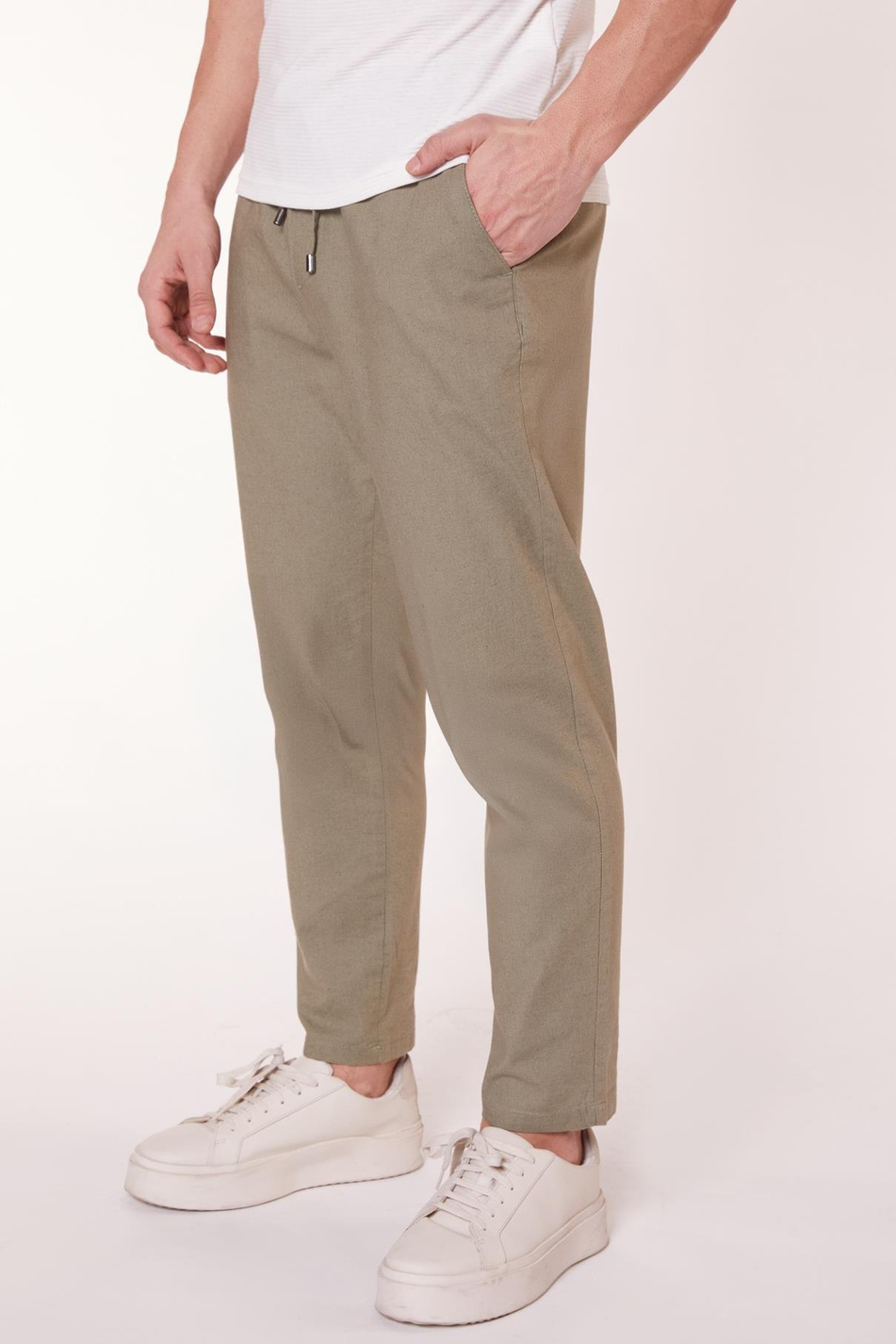 Erkek Beli Bağcıklı Yandan Cepli Yeşil Jogger Pantolon