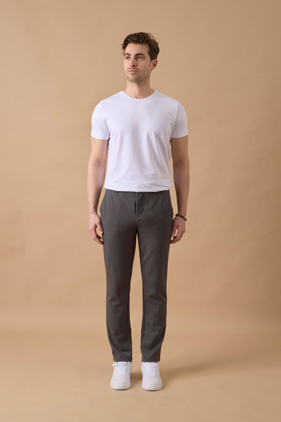 Erkek Beli Lastikli  Antrasit Chino Pantolon