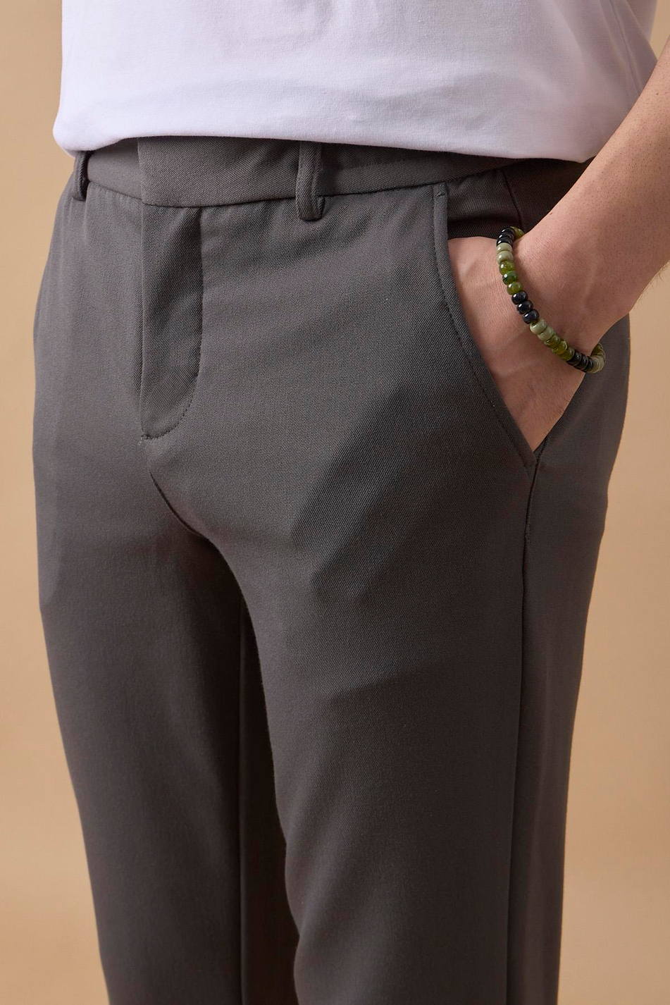 Erkek Beli Lastikli  Antrasit Chino Pantolon