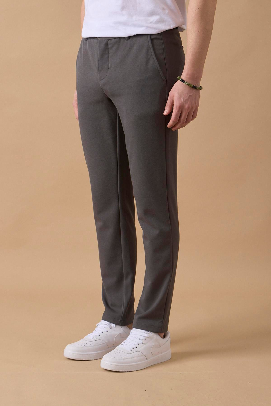 Erkek Beli Lastikli  Antrasit Chino Pantolon