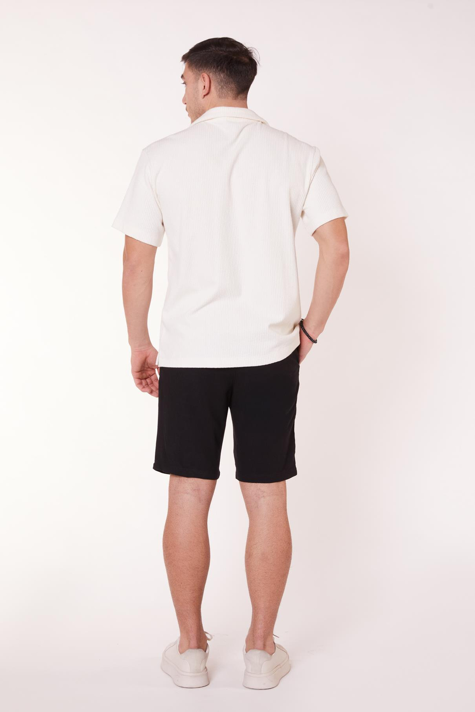 Erkek Beli Lastikli Bağcıklı Keten Karışımlı Slim Fit Jogger Şort Siyah