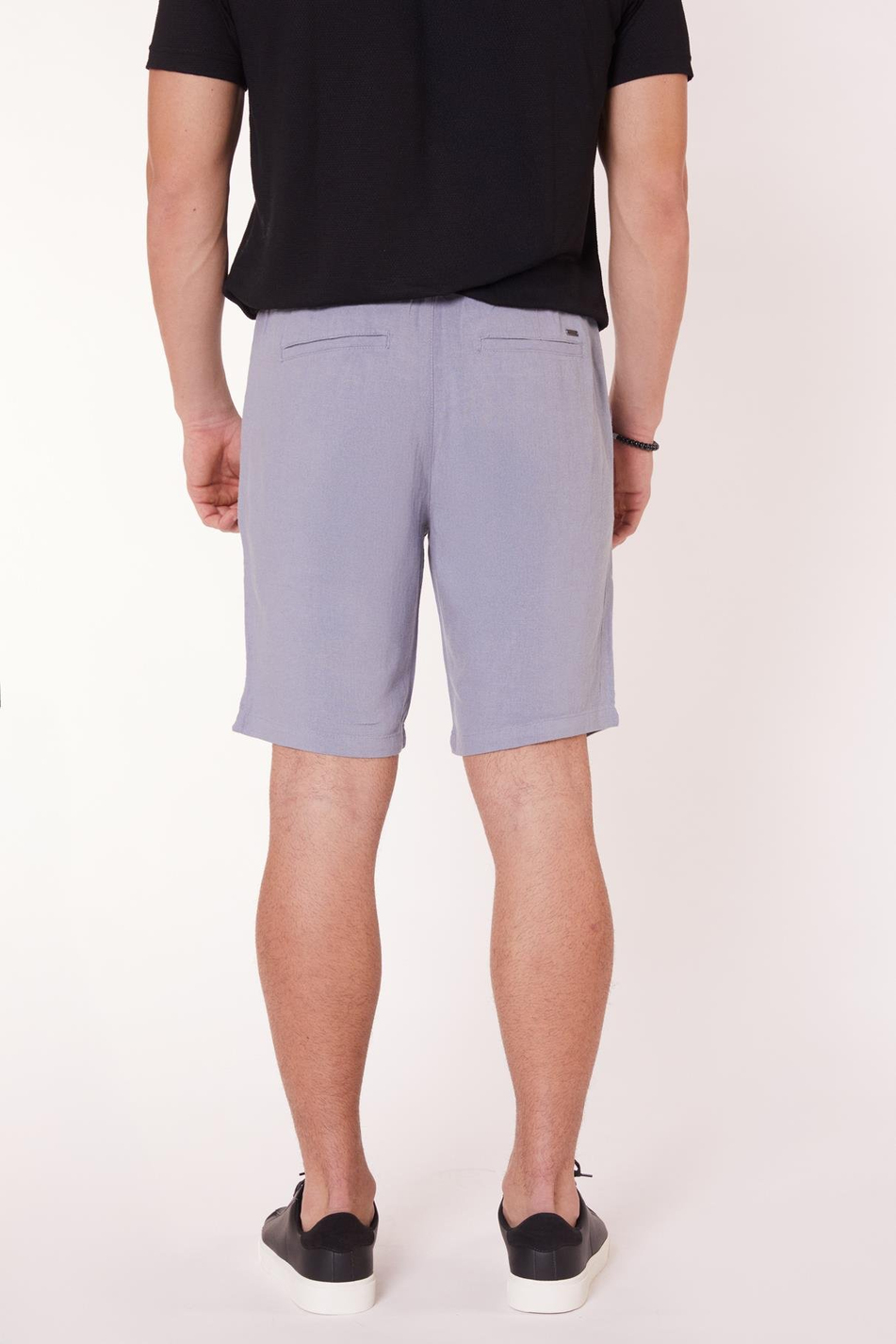 Erkek Beli Lastikli Bağcıklı Keten Karışımlı Slim Fit Jogger Şort Mavi