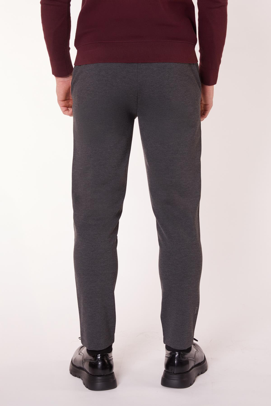 Erkek Beli Yarım Lastikli Arka Cep Fermuarlı Slim Fit Pantolon Antrasit