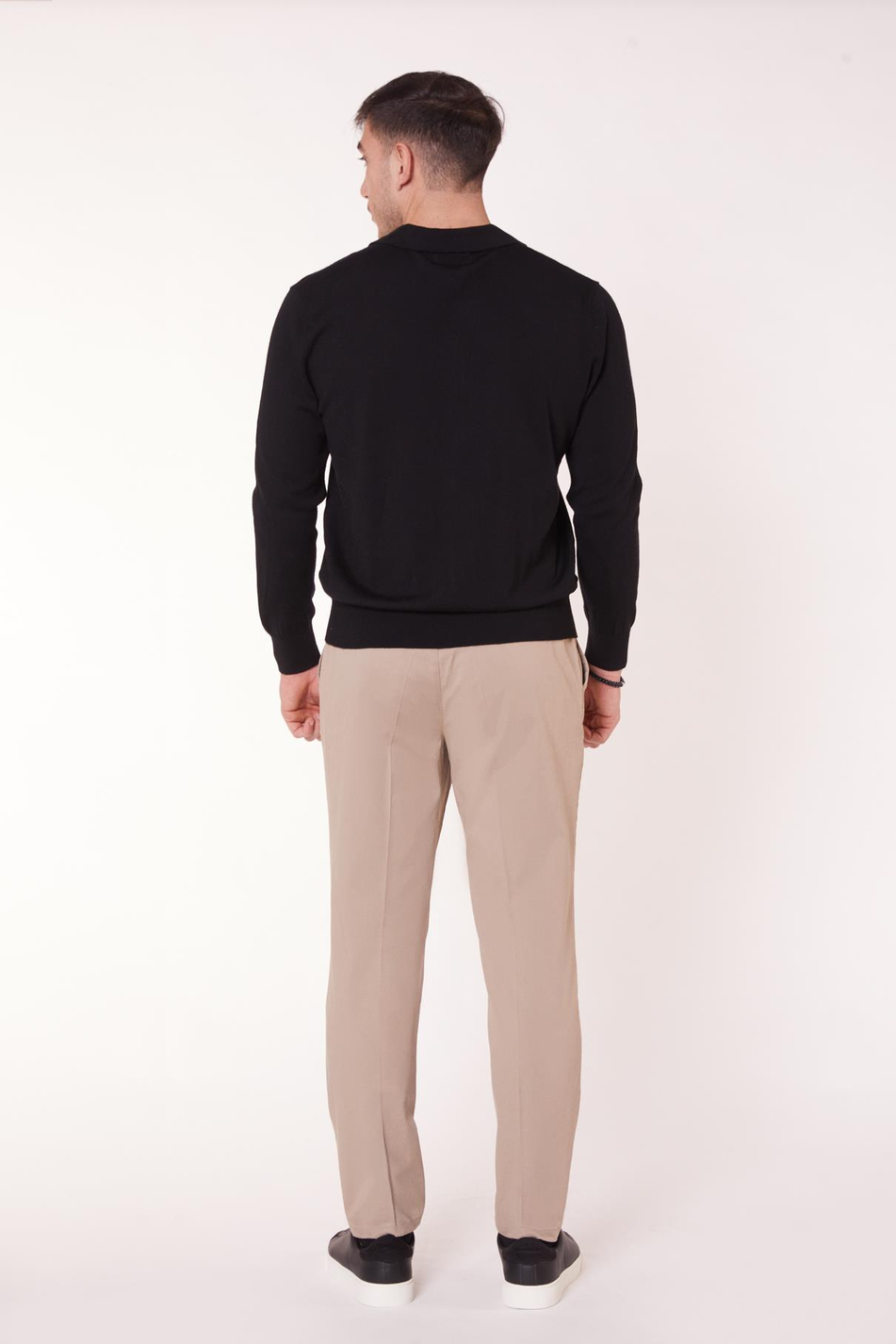 Erkek Beli Yarım Lastikli Arka Cep Fleto Pamuk Slim Fit Bej Pantolon
