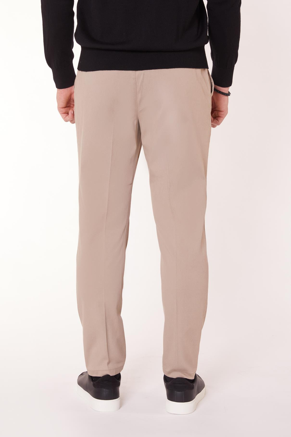 Erkek Beli Yarım Lastikli Arka Cep Fleto Pamuk Slim Fit Bej Pantolon