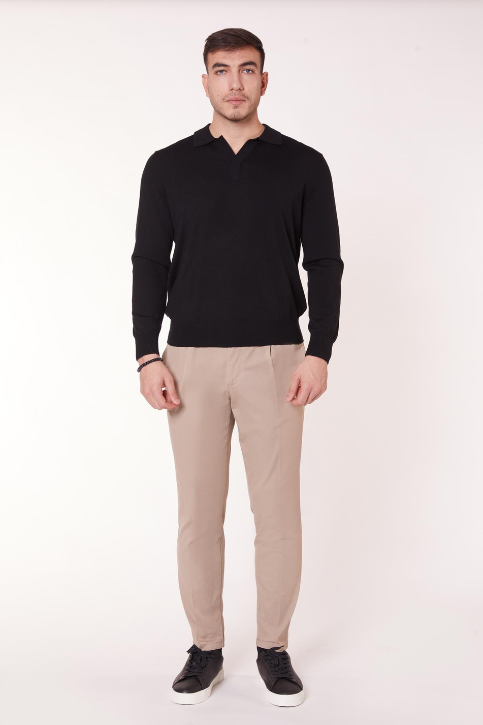 Erkek Beli Yarım Lastikli Arka Cep Fleto Pamuk Slim Fit Bej Pantolon