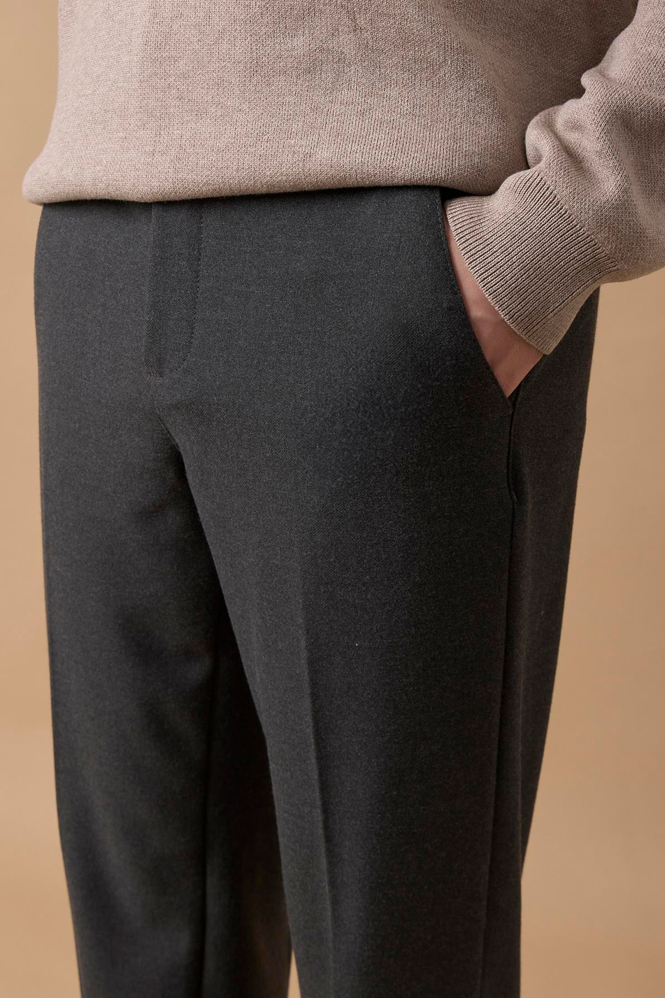 Erkek Beli Yarım Lastikli Fermuarlı Antrasit Chino Pantolon