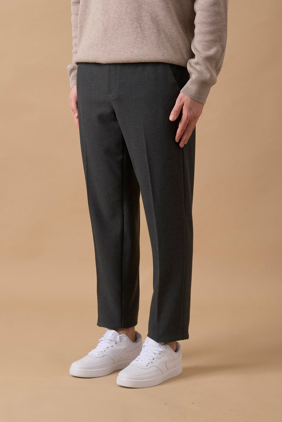 Erkek Beli Yarım Lastikli Fermuarlı Antrasit Chino Pantolon