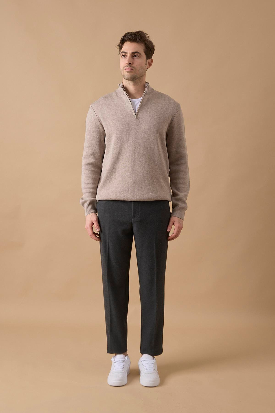 Erkek Beli Yarım Lastikli Fermuarlı Antrasit Chino Pantolon