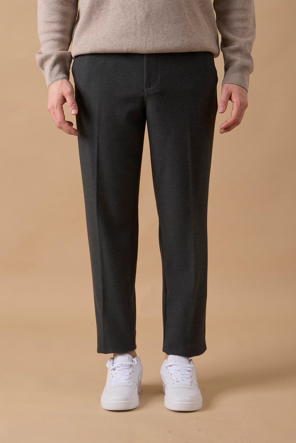 Erkek Beli Yarım Lastikli Fermuarlı Antrasit Chino Pantolon