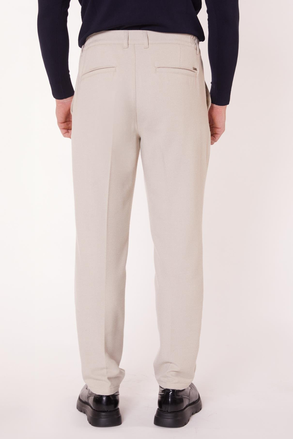 Erkek Beli Yarım Lastikli Fermuarlı Bej Chino Pantolon