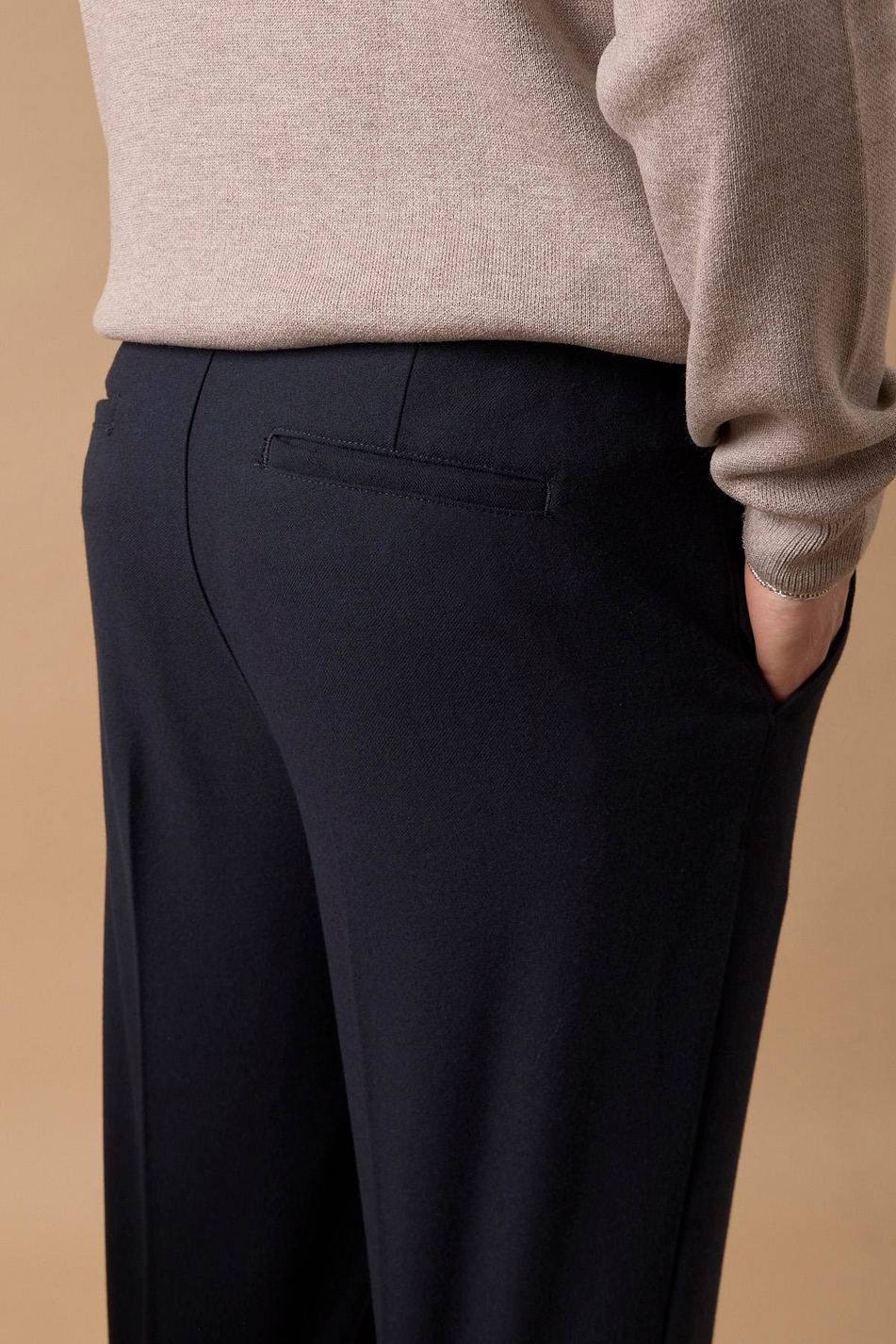 Erkek Beli Yarım Lastikli Fermuarlı Lacivert Chino Pantolon