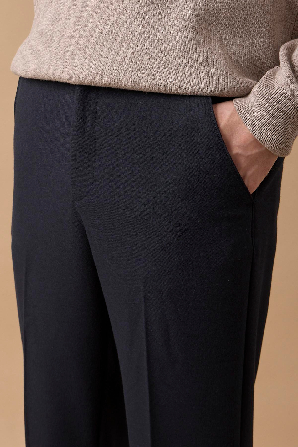 Erkek Beli Yarım Lastikli Fermuarlı Lacivert Chino Pantolon