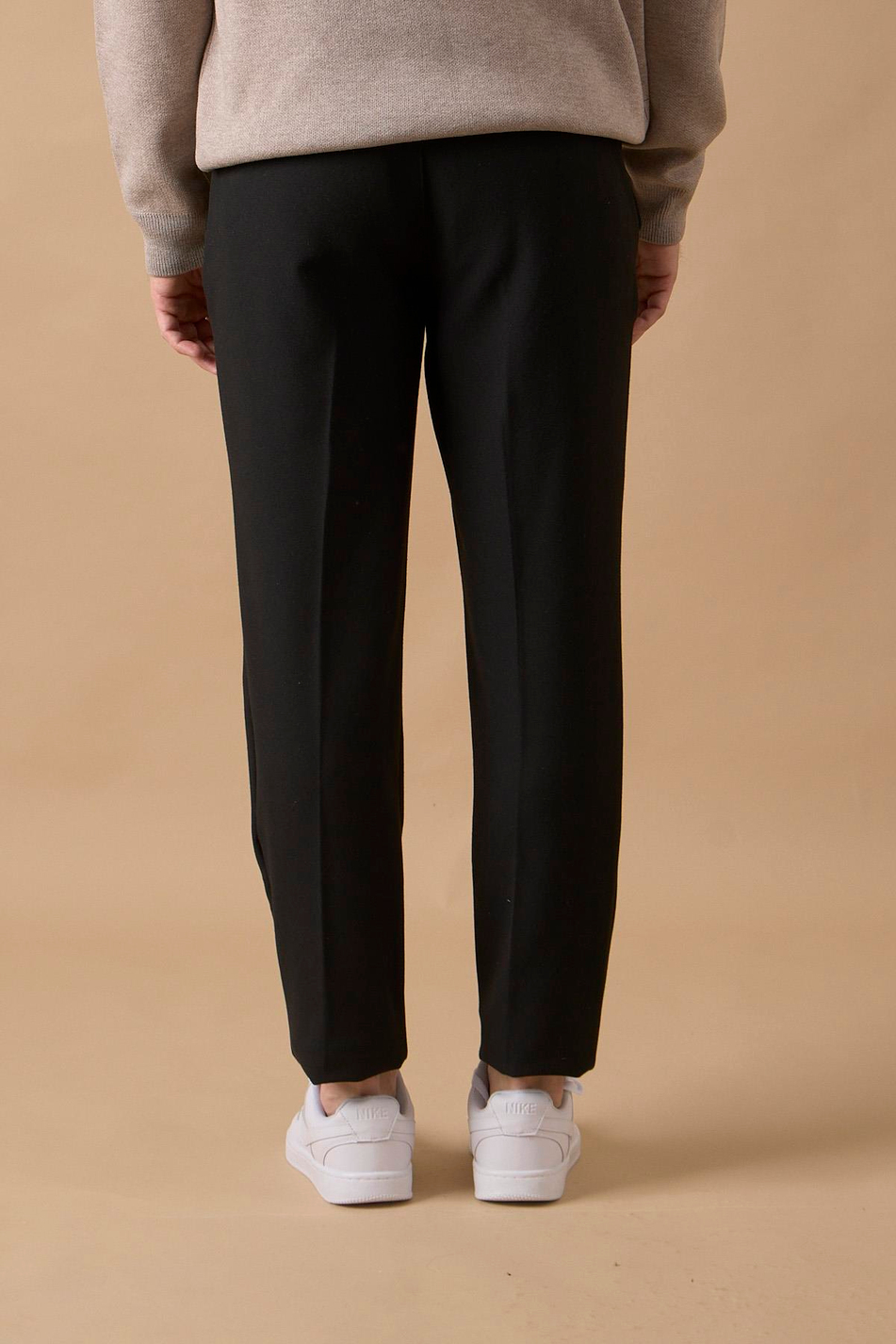 Erkek Beli Yarım Lastikli Fermuarlı Siyah Chino Pantolon