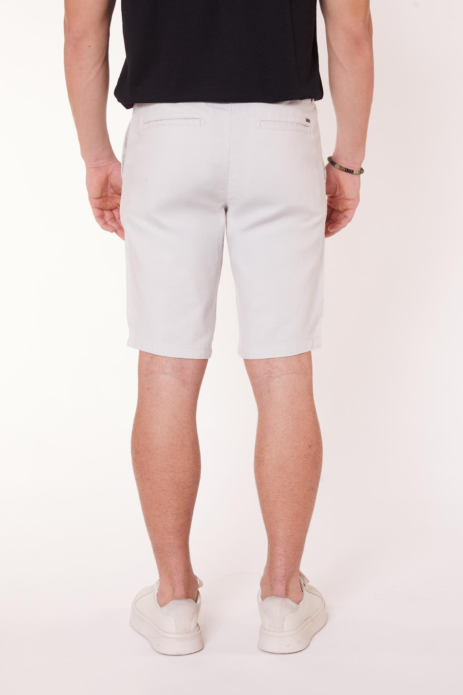 Erkek Beli Yarım Lastikli Keten Görünümlü Pamuk Şort Gri