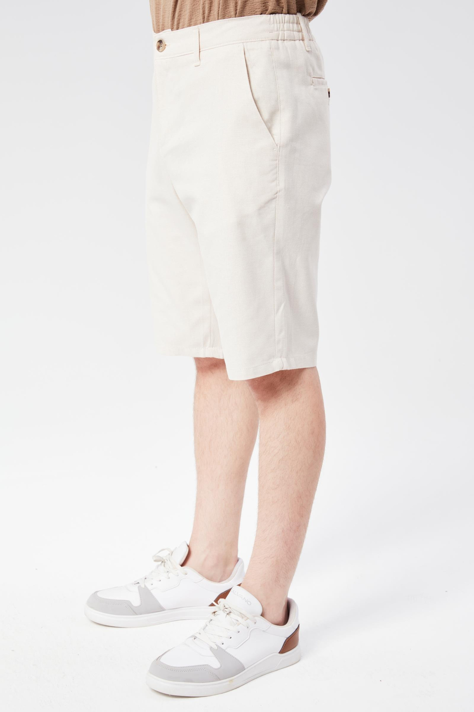 Erkek Beli Yarım Lastikli Keten Pamuk Karışımlı Slim Fit Şort Bej
