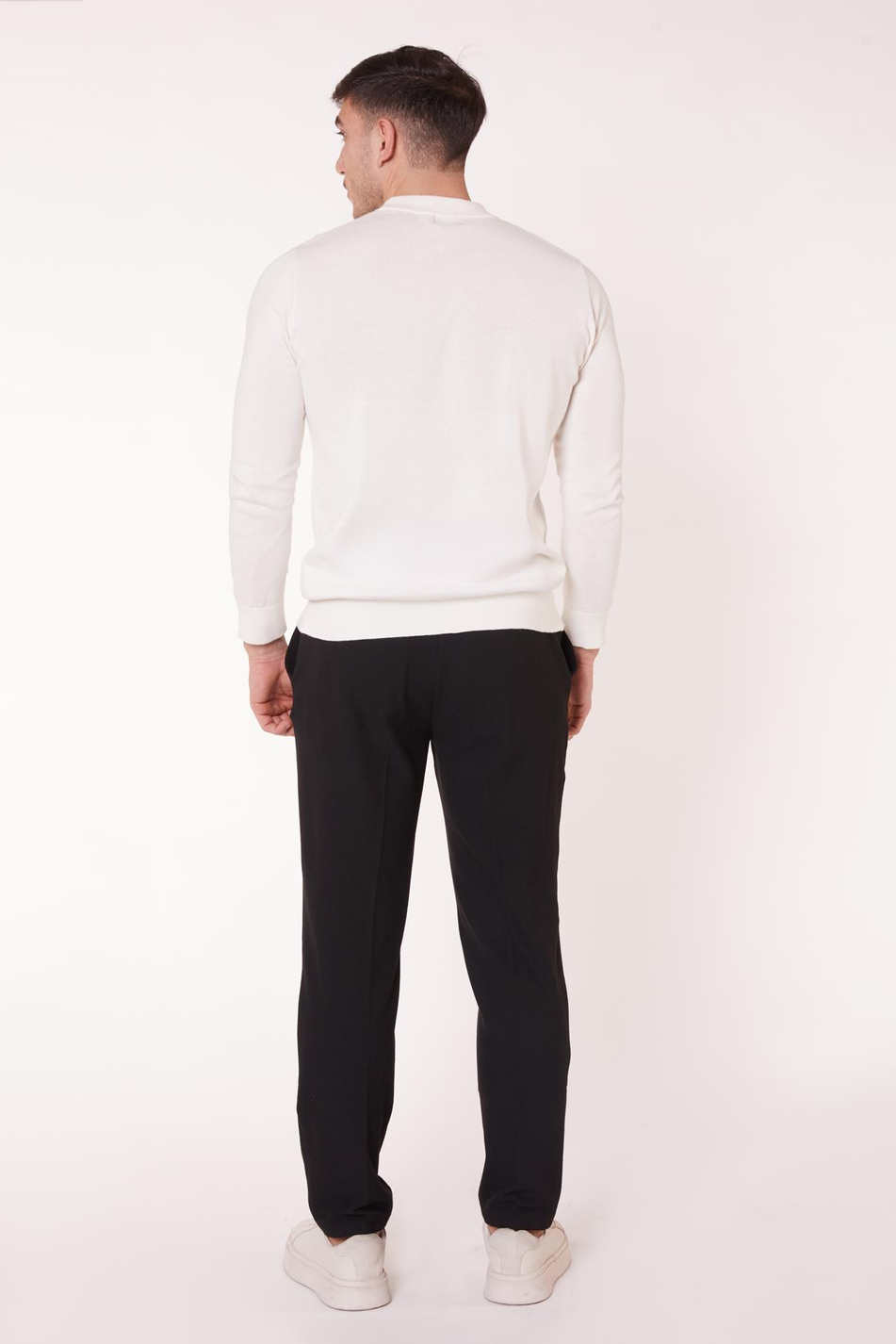 Erkek Beli Yarım Lastikli Pilili Gofre Slim Fit Pantolon Siyah