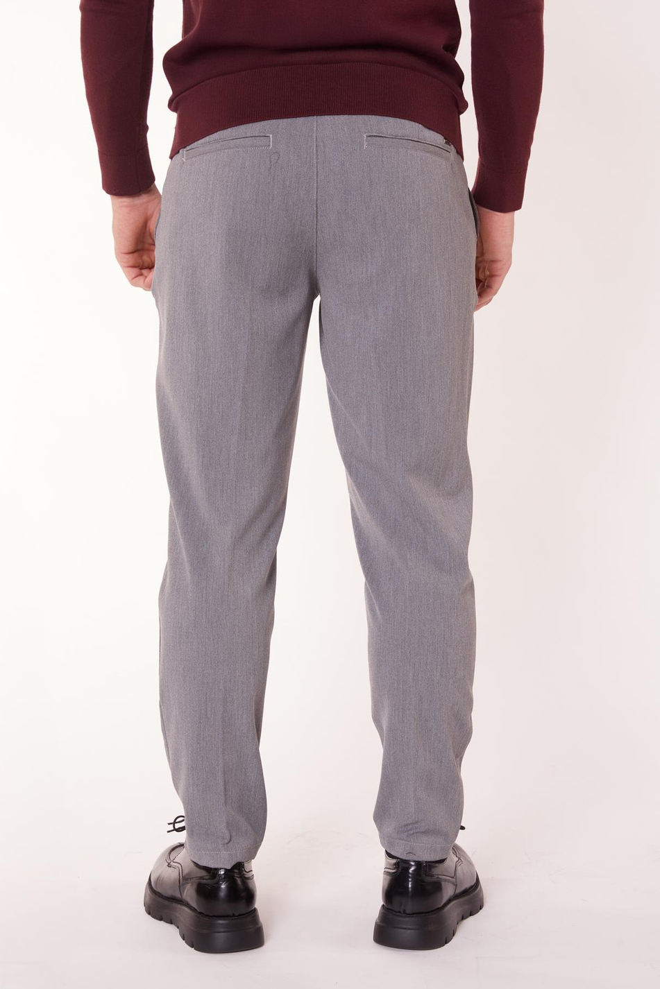 Erkek Beli Yarım Lastikli Slim Fit Chino Crop Pantolon Koyu Gri