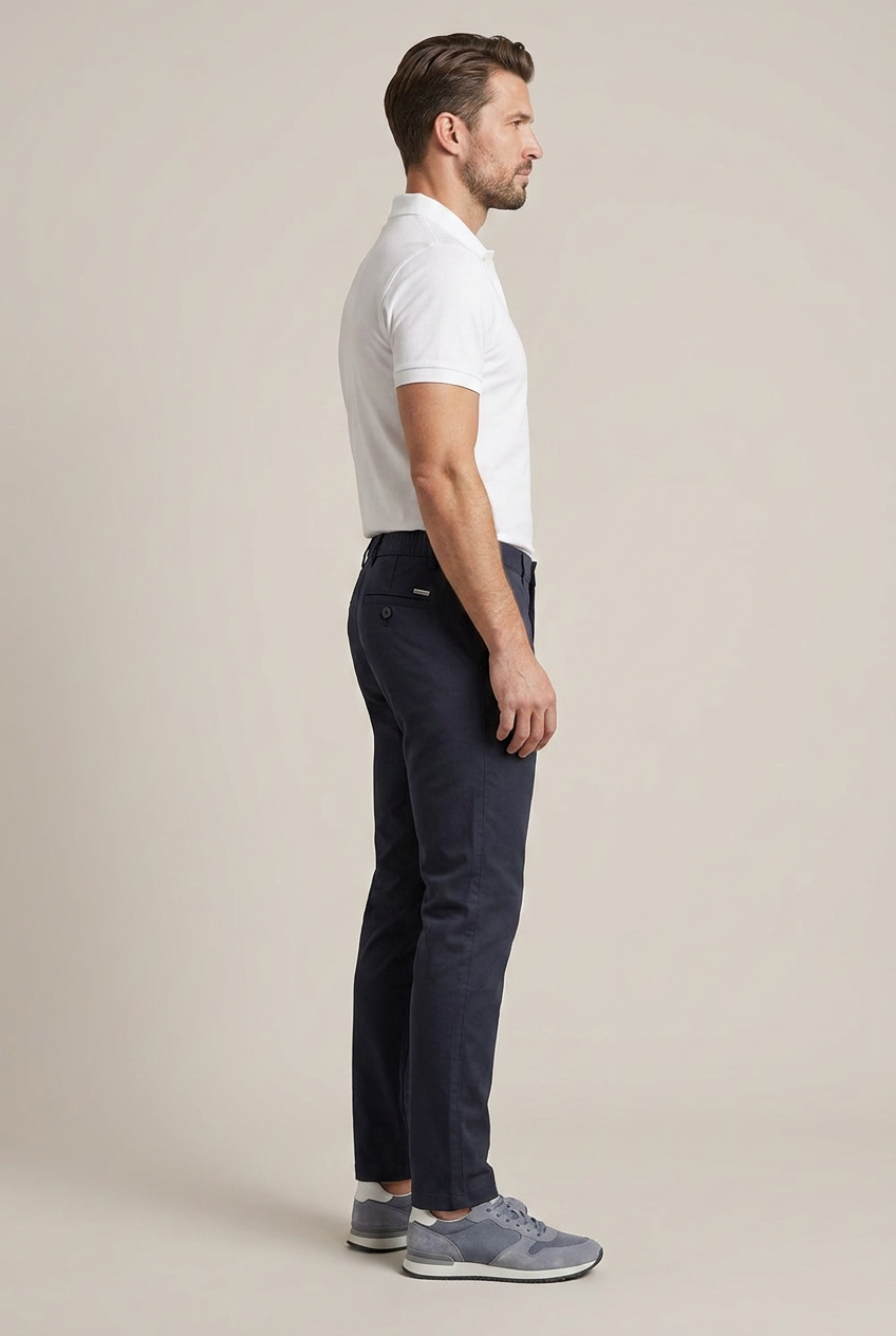 Erkek Lacivert Slim Fit Kalıp Yarım Lastikli Bel Smart Casual Pantolon