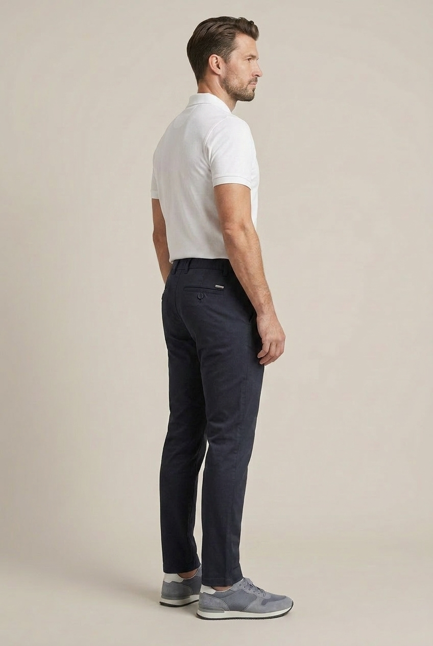 Erkek Lacivert Slim Fit Kalıp Yarım Lastikli Bel Smart Casual Pantolon