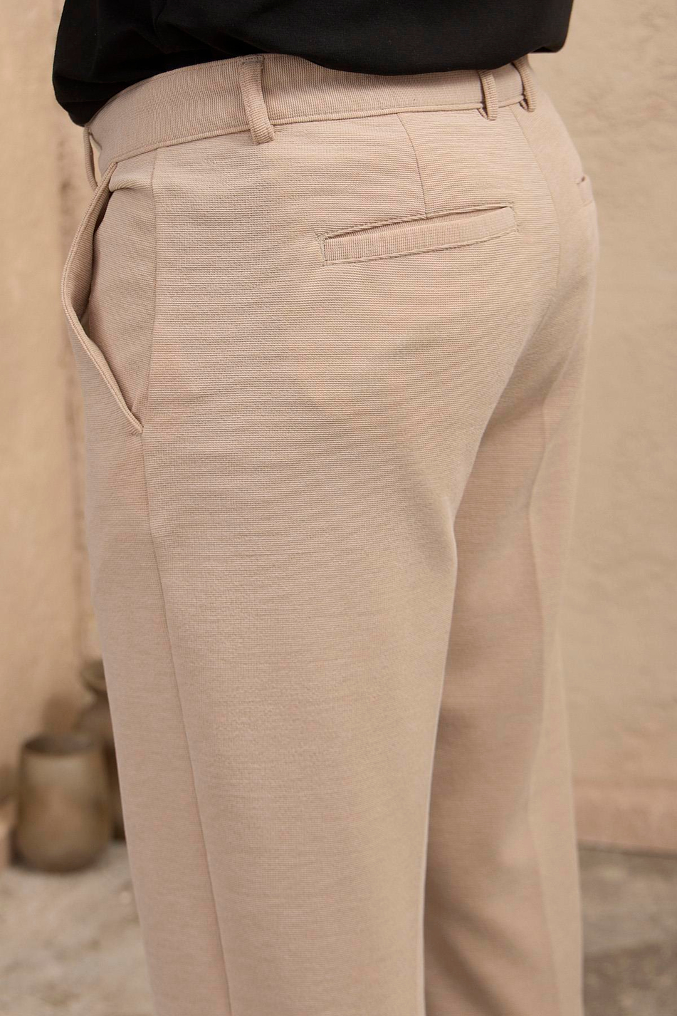 Erkek Likralı Dokulu Bej Pantolon